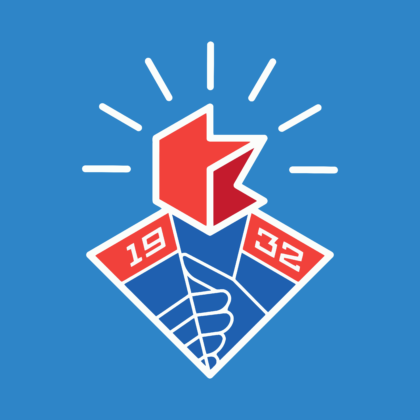Komsomolsk on Amur Logo blue background